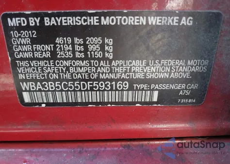 2013 BMW 328I xDrive z USA, uszkodzony, nr VIN WBA3B5C55DF593169